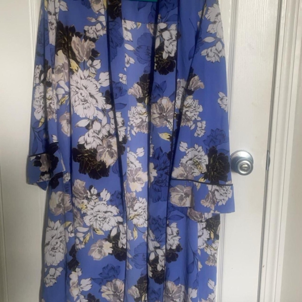 blue, floral kimono style cover up